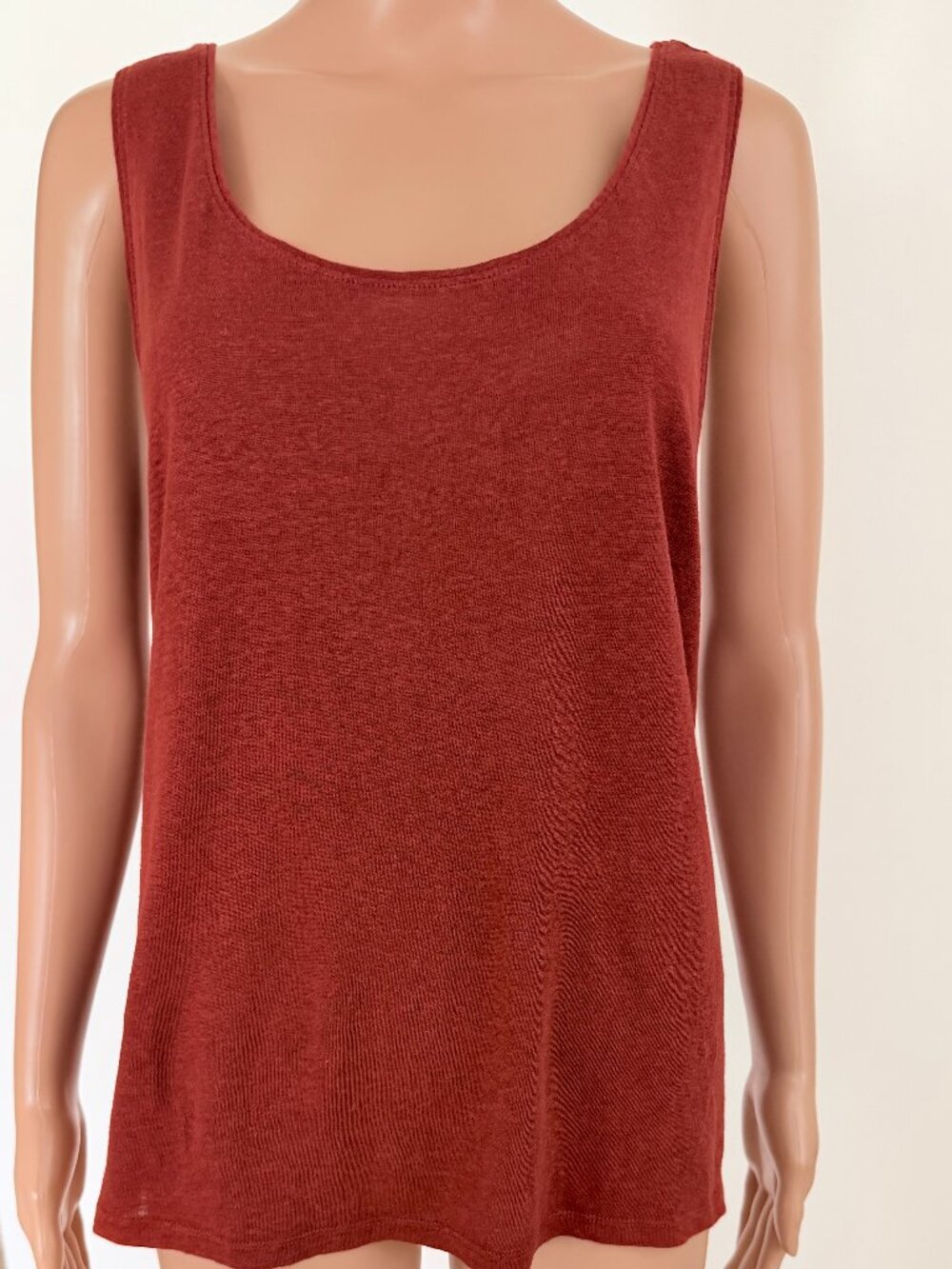 Eileen Fisher Knit Tank Top 100% Organic Linen Size L Sleeveless CoraScoop Neck